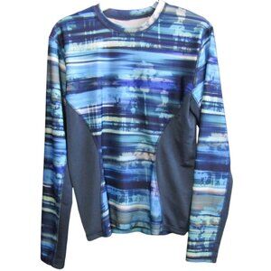 Salt Life SLX Blue Stripe Palm Trees Rash Guard M Long Sleeve Surf Swim Top